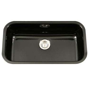 Houzer BL Porcela Series Porcelain Enamel Steel Undermount Large Single Bowl Kitchen Sink, Black Kitchen Sink - Undermount Houzer